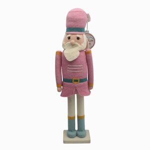 Nutcracker Figurine 22" Tall Christmas Pink Pastel Felt Wood Base Sugar Plum